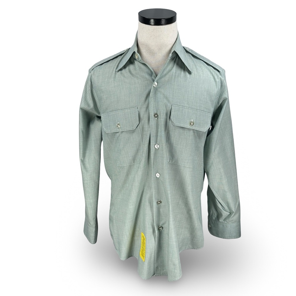 Vintage Gulf Apparel Military Shirt 15.5 Green 70s Long Sleeve DLA100-82c-0906
